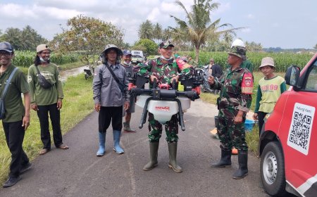 Babinsa Serma Sagi Dampingi Petani Basmi Hama Jagung dengan Drone