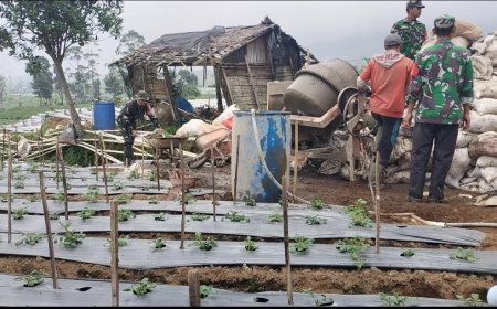 Terus Dukung Program Ketahanan Pangan Koramil Gotong Royong Dengan Masyarakat Pengecoran Jalan Usaha Tani  