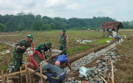 Antisipasi Kekeringan Koramil 11 Punggelan Gelar Karya Bakti Perbaiki Irigasi Sawah