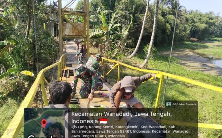 Kodim 0704 Banjarnegara Bangun Jembatan Gantung Garuda Tahap IV Hubungkan Dua Dusun di Desa Karangkemiri