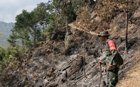 Babinsa dan Warga Pastikan Api Karhutla di Kalilunjar Benar-Benar Padam