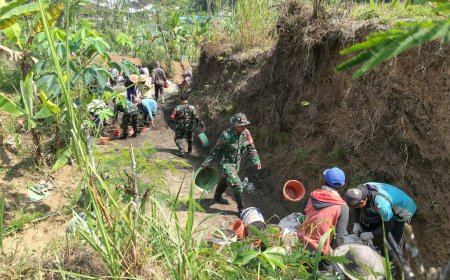 Danramil Beserta Babinsa Koramil 16/Pejawaran Turun Langsung Kerja Bakti Pengecoran Jalan UsahaTani