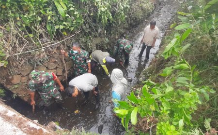 Danramil 17/Wanayasa Turut Serta Melaksanakan Kerja Bhakti Pembersihan Sungai di Desa Binaan