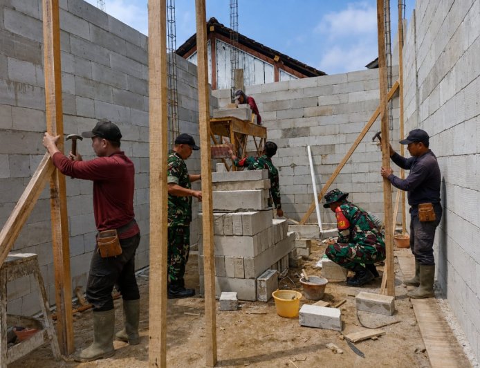 Babinsa Koramil 16/Pejawaran Bantu Pembangunan Rumah Tidak Layak Huni