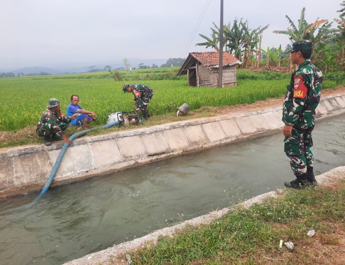 Hadapi Kemarau Panjang, Koramil 03/Wanadadi Bantu Pengairan 24 Hektare Sawah di Linggasari